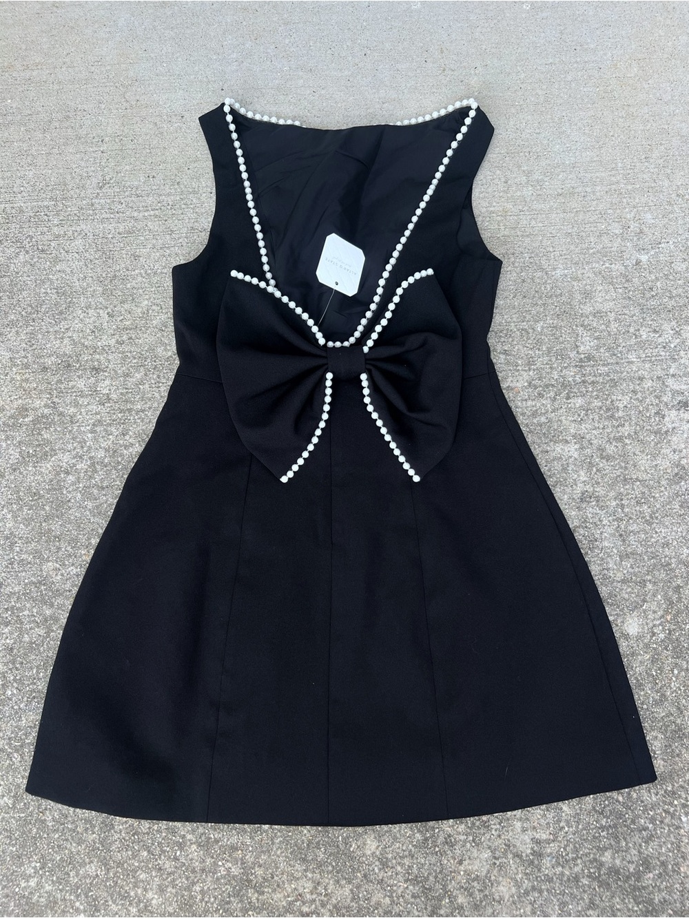 NWT Altar’d State Leana Pearl Bow Back Mini Dress Black Size Small